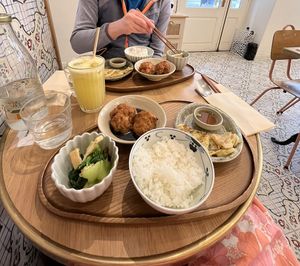 Our main plates, the set menu also came with a salad and a soup!  at Graines du Jour in Paris