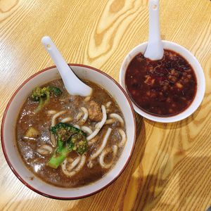 Tracy’s Special Mushroom Udon set. Comes with either peach gum Cheng Tng (cold or hot) or red bean with lotus seeds (pictured).  at Tracy Juice Culture - Tanjong Pagar in Central Singapore