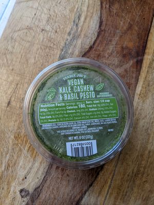 Vegan pesto in refrigerated section by produce at Trader Joe's in Reno