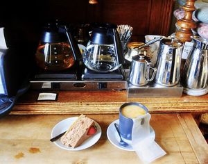 Vegan chocolate cake and early grey with oat milk  at Art Cafe Taideterassi in Helsinki