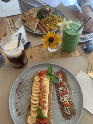 Jungle breakfast and toast with peanut butter and banana  at Organic Jungle in Gran Canaria