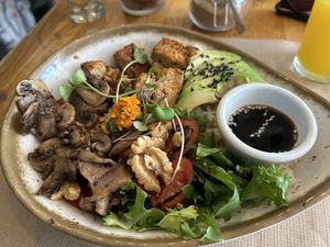 Vegan rice bowl with tofu  at Organic Jungle in Gran Canaria