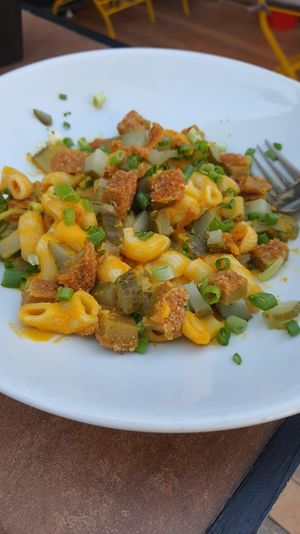 Mac n cheese with vegan chicken bites
 at Junk Vegan in Ankara