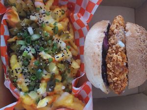 Cajun Vhicken Burger & Juni Çizi Fry at Junk Vegan in Ankara