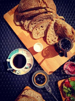 Newly baked sourdough with coffee at Orðakaffi in Akureyri