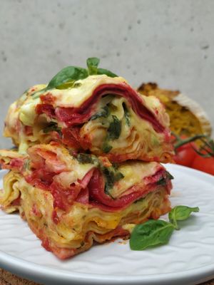 Rainbow lasagna at Orðakaffi in Akureyri