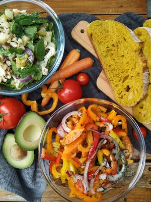 Pepper salad and turmeric sourdough at Orðakaffi in Akureyri