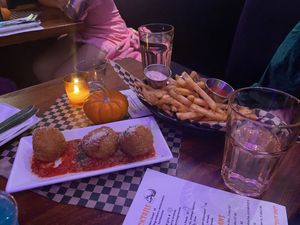 Fried Mac & Cheese Balls with Luchador Fries  at Monster Vegan in Philadelphia