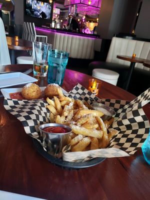 Truffle fries and mac n cheese balls at Monster Vegan in Philadelphia
