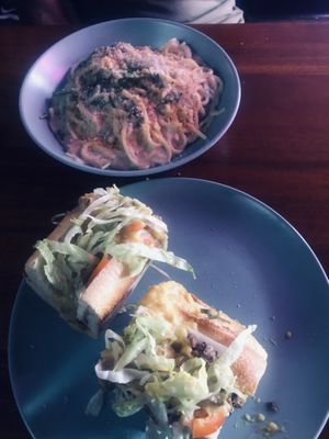 Cheesesteak and Alfredo   at Monster Vegan in Philadelphia