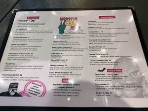 Menu at Monster Vegan in Philadelphia
