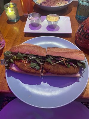 Banh mi (and in the back is the truffle pasta)   at Monster Vegan in Philadelphia