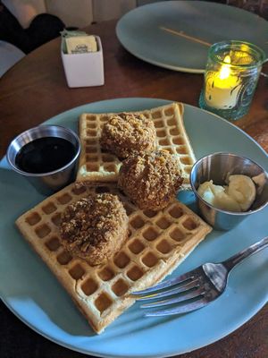 Chickn and waffles at Monster Vegan in Philadelphia