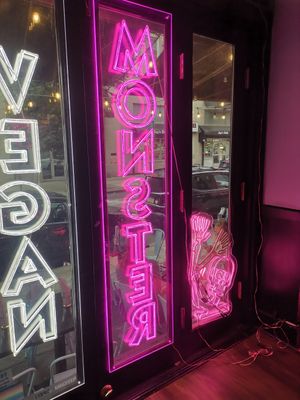Outdoor sign at Monster Vegan in Philadelphia