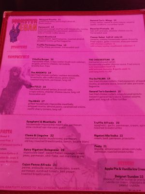 Menu at Monster Vegan in Philadelphia