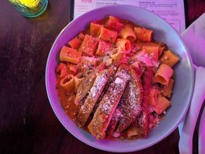 Rigatoni alla vodka with chickn at Monster Vegan in Philadelphia