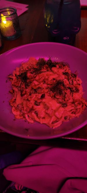 Beet and Buccatini at Monster Vegan in Philadelphia