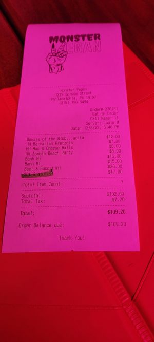 Bill at Monster Vegan in Philadelphia