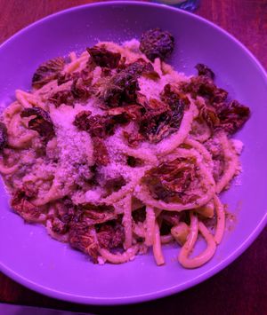 Pistachio pesto bucatini at Monster Vegan in Philadelphia