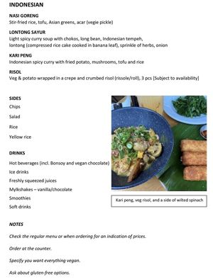 Unofficial list of vegan options at KOPIKU in Oconnor