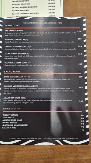 Menu at Carrots The Vegan Kitchen in Bangkok