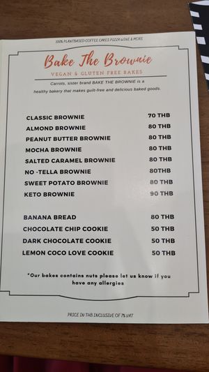 Dessert menu at Carrots The Vegan Kitchen in Bangkok