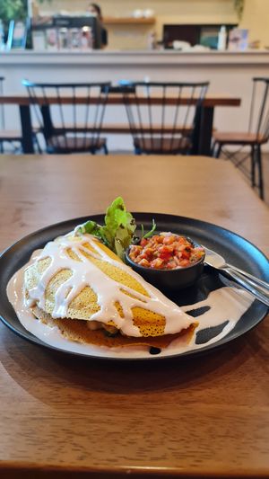 Chickpea omelete 😋 at Carrots The Vegan Kitchen in Bangkok