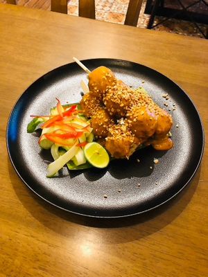 Jackfruit satays (tasty!) at Carrots The Vegan Kitchen in Bangkok