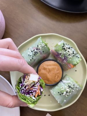 Summer rolls with peanut sauce (not satay) more Indian inspired   at Carrots The Vegan Kitchen in Bangkok