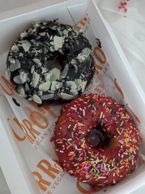 Chocolate Almond 🍫 and Strawberry 🍓 Donuts at Carrots The Vegan Kitchen in Bangkok
