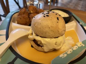 Baby carrot burger and tofu nuggets  at Carrots The Vegan Kitchen in Bangkok