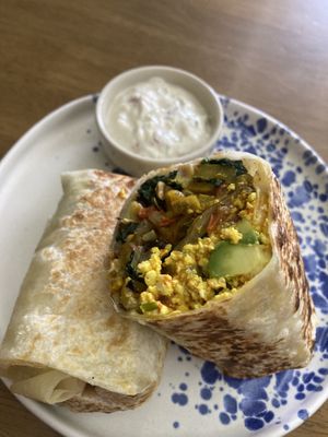 Breakfast burrito which comes with tzatziki   at Carrots The Vegan Kitchen in Bangkok