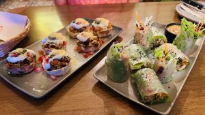 Sweet potatoes baskets and spring rolls   at Carrots The Vegan Kitchen in Bangkok