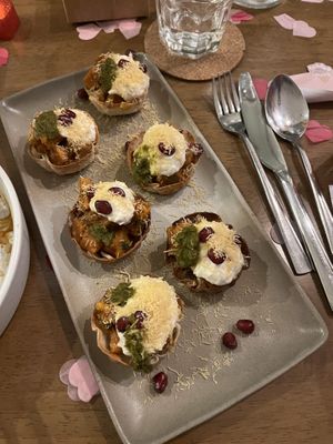 Very tasty lndian starter with sweet potato filling  at Carrots The Vegan Kitchen in Bangkok