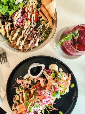 Sushi Dog, bowl and juice at The Break Room in Hilton