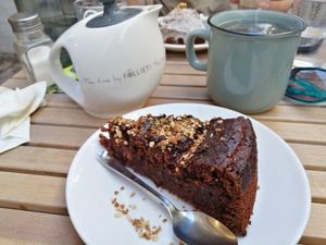 Chocolate cake and tea at Chez Gaïa in Chambery