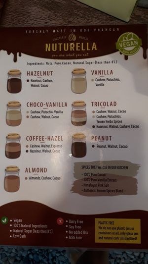 Menu at Nuturella in Koh Phangan