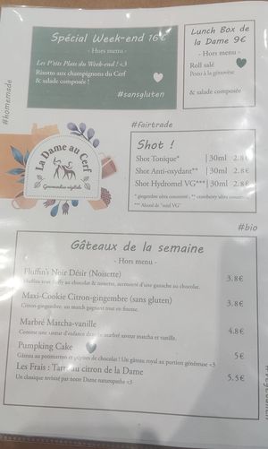 Menu at La Dame au Cerf in Nice
