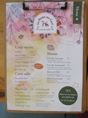 part of menu at La Dame au Cerf in Nice