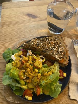 Mushroom quiche and saladd  at La Dame au Cerf in Nice