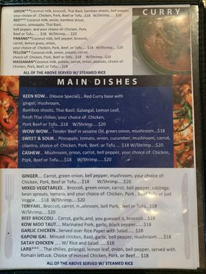 Curries & mains at Keen Kow Thai Food in Ninilchik