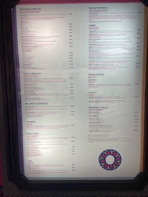 Menu at MEX - Cucara Macara in Mexico City