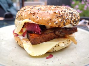 Smoky Tofu Bagel at Garden Eats in Dwellingup