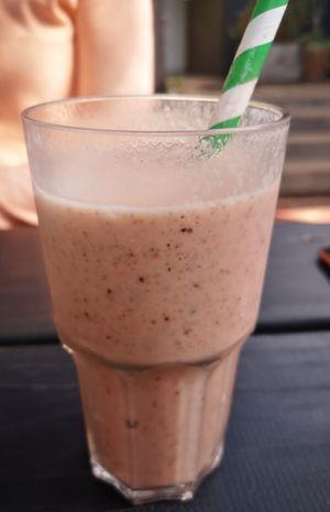 Smoothie (a gulp already taken) at Garden Eats in Dwellingup