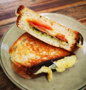 Caprese Toastie (vegan option) at Garden Eats in Dwellingup