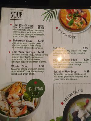 Menu at Thai Paradise in Las Vegas