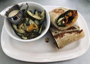 Veg-burrito with Orange Cucumber Salad at Joyride Taco House in Gilbert