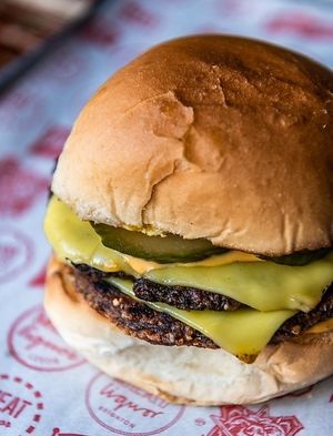 Tempeh Tantrum.
2x Tempeh, mushroom and beetroot patties, vegan 'cheeze', Tantrum burger sauce lettuce and pickles. at MEATliquor in Croydon
