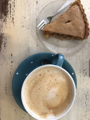 Vegan Apple Pie with Jumbo Cappuccino with Almond Milk  at Ginger in Trieste
