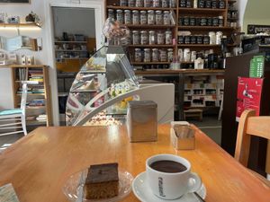 Vegan hot chocolate and cake (gluten free too)  at Ginger in Trieste